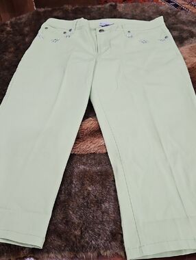 Beckanne Light Lime Green Embellished Capri Pants. Size 6. Inseam 20". Rise 9"